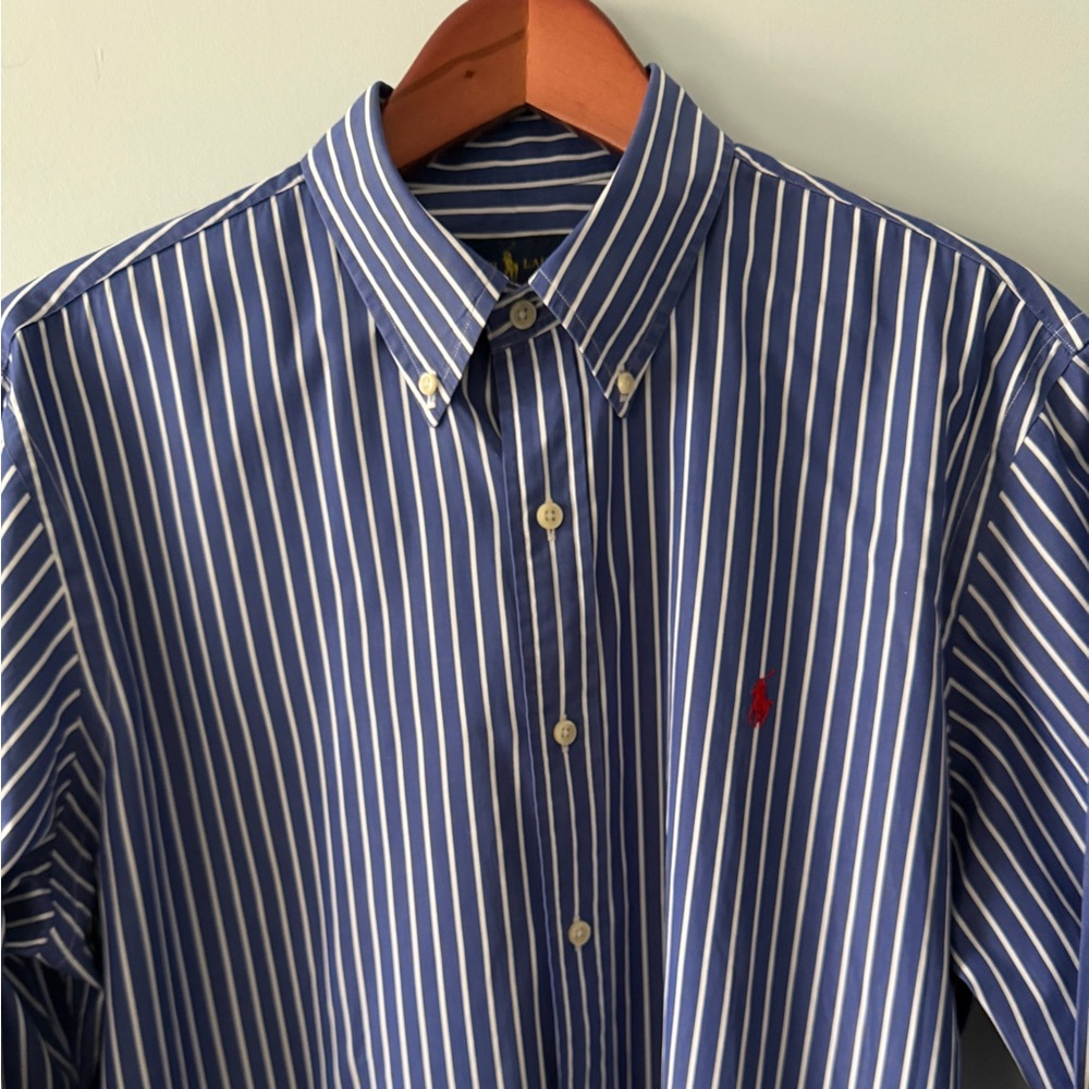 Polo Ralph Lauren Blue White Stripe Button Down Shirt XL Classic Fit Red Pony - Picture 4 of 16